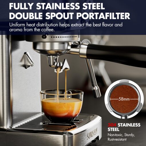 SUMSATY Espresso Machine, Stainless Steel Espresso Machine with Milk Frother for Latte, Cappuccino, Machiato,for Home Espresso Maker, 1.8L Water Tank, 20 Bar - Image 4