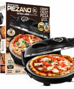 PIEZANO 14 Inch Large Crispy Crust Pizza Oven by Granitestone – Family Sized Electric Pizza Oven Indoor Countertop Maker with Stone Heats up to 800˚F for Stone Baked Pizzeria Style at Home