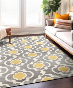 Rugshop Moroccan Trellis Contemporary Perfect for high Traffic Areas of Your Living Room,Bedroom,Home Office,Kitchen Area Rug 6'6" X 9' Gray/Yellow