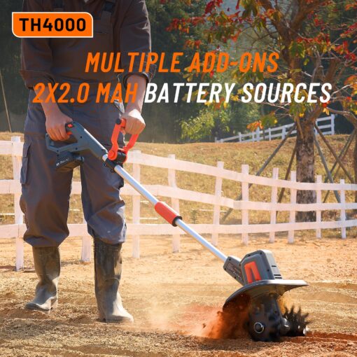 Cordless Tiller for Gardening 360 RPM Rototiller TH4000 Cultivator TaskStar Electric Garden Tiller Battery Powered Total 4000mAh,48 Heavy-Duty Steel Tines for Smooth Ground Breaking,Tending,Composting - Image 6