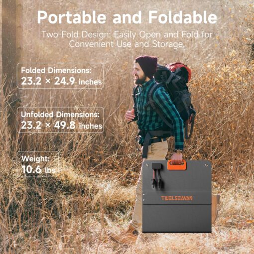 110W Portable Solar Panel for Jackery/EF/Bluetti/Anker/Goal Zero Power Station, IP68 Waterproof, 24% Efficiency, MC4 Output, ETFE Foldable Solar Charger with Adjustable Kickstand for Camping Outdoor - Image 2