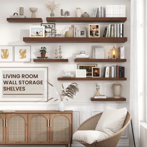 Large Floating Shelves for Wall, 72"W x 11.6"D x 2"H, 1 Pack of Long Wall Mounted Engineered Wood Shelves with Invisible Brackets for Living Room Bedroom Bathroom Kitchen Decor and Storage, Walnut - Image 7