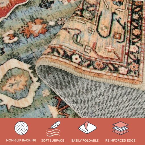 Lahome Boho Tribal 8x10 Area Rugs for Living Room, 8 x 10 Washable Rug for Bedroom Aesthetic, Large Oriental Vintage Soft Dining Room Carpet for Under Table Playroom (Rust/Dull Teal,8x10ft) - Image 6