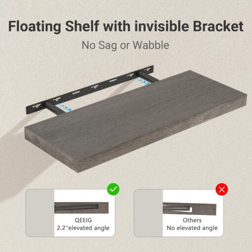 Rustic Farmhouse Floating Shelves - Wooden Shelves for Wall Mounted,Bathroom Storage Over Toilet, Hanging Book Shelf for Wall Home Decor Living Room - 48W x 9.25D - 60lbs Capacity,Solid Elm Wood - Image 2