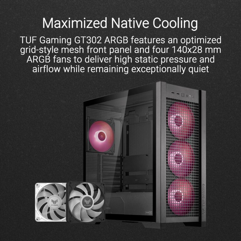 ASUS TUF Gaming GT302 ARGB ATX Mid-Tower Case Four 140 x 28 mm ARGB Fans for high Airflow and Static Pressure, Interchangeable Side Panel, Detachable top Panel, Hidden-Connector Motherboard Support - Image 26