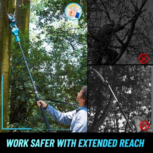 Seesii PS610 2-IN-1 Cordless Pole Saw & Mini Chainsaw, 6-Inch Brushless Chain Saw with 2x 2.0Ah Battery, 16-Foot MAX Reach Brach Tree Saw with Extension Pole for Wood Cutting Garden 2024 UPGRADE - Image 7