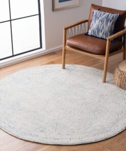SAFAVIEH Abstract Collection 8' Round Ivory/Blue ABT340M Handmade Premium Wool Entryway Foyer Living Room Bedroom Kitchen Area Rug