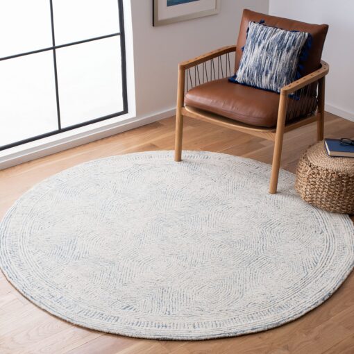 SAFAVIEH Abstract Collection 8' Round Ivory/Blue ABT340M Handmade Premium Wool Entryway Foyer Living Room Bedroom Kitchen Area Rug