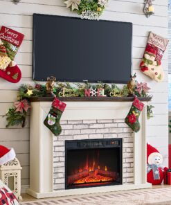 Aitjunz 45" Flip Top Electric Fireplace with Mantel, Electric Fireplace Heater, TV Stand with Freestanding Electric Fireplaces, Remote Control, Adjustable Flame Level for Living Room (White)