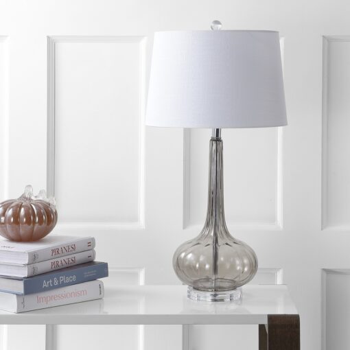 JONATHAN Y JYL1079D-SET2 Bette 28.5" Glass Teardrop LED Table Lamp Contemporary Transitional Bedside Desk Nightstand Lamp for Bedroom Living Room Office College Bookcase, Smoke Gray (Set of 2) - Image 3