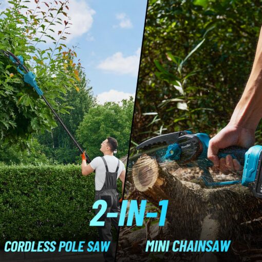 Seesii PS610 2-IN-1 Cordless Pole Saw & Mini Chainsaw, 6-Inch Brushless Chain Saw with 2x 2.0Ah Battery, 16-Foot MAX Reach Brach Tree Saw with Extension Pole for Wood Cutting Garden 2024 UPGRADE - Image 9