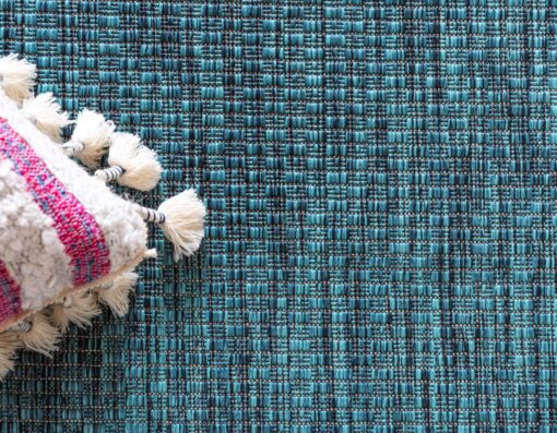 Unique Loom Outdoor Border Collection Area Rug - Soft Border (8'x 11' 4" Rectangle, Teal/ Ivory) - Image 6