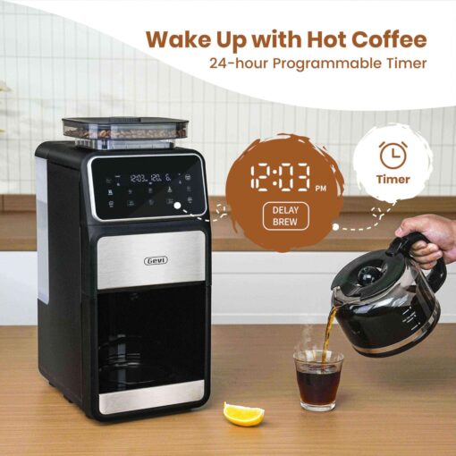 Gevi 10 Cup Drip Coffee Maker with Built-in Grinder, Grind ＆ Brew Burr Combo Coffee Machine with Touch Screen, Programmable, 4-Hour Warm Plate, Permanent Filter, Coffee Carafe - Image 5