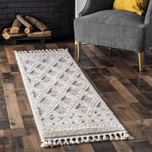 nuLOOM 8x11 Ansley Moroccan Tassel Area Rug, Light Grey, High-Low Textured Bohemian Design, Plush High Pile, Stain Resistant, For Bedroom, Living Room, Hallway, Entryway - Image 5