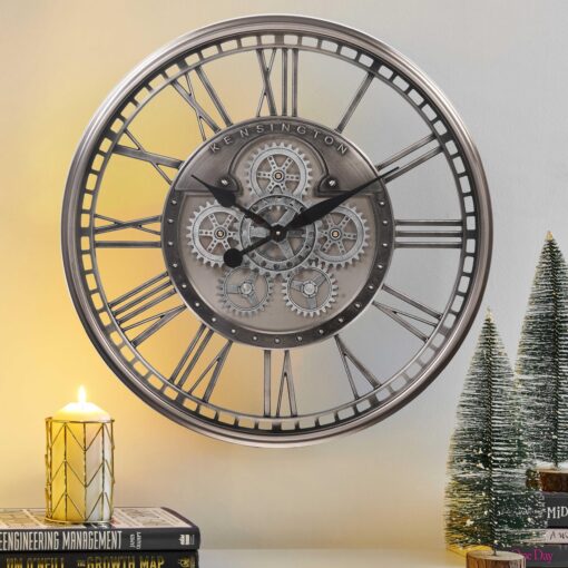 CLXEAST Original Real Moving Gear Wall Clock Roman Numerals,Oversized Large Wall Clocks for Modern Farmhouse Living Room Home Decor,Brushed Gunmetal (28 Inch) - Image 2