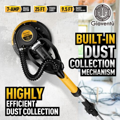 Drywall Sander, 750W Powerful Electric Drywall Sander with Vacuum Attachment, Auto Dust Collection, 7 Variable Speed 900-1800RPM, Dustless Wall Sander with Long Power Cord for Popcorn Ceiling, Drywall - Image 4