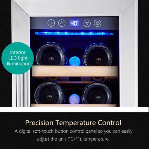 Kalamera Mini Fridge 18 Bottle - 12 inch Wine Cooler Refrigerator, Built-in or Freestanding, with Stainless Steel & Double-Layer Tempered Glass Door, and Temperature Memory Function Wine Fridge - Image 5