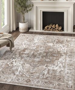 jinchan Area Rug 6x9 Washable Living Room Rug Indoor Large Vintage Floor Cover Distressed Taupe Multi Lightweight Non Slip Thin Carpet for Kitchen Bedroom Dining Room