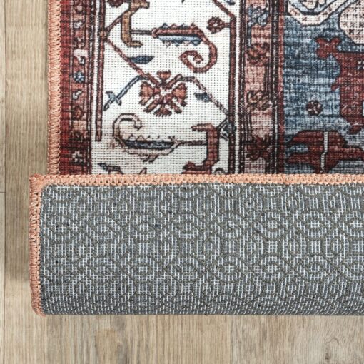 Adiva Rugs 8x10 Machine Washable Area Rug with Non Slip Backing for Living Room Bedroom Bathroom Kitchen Mats for Floor Decor Anti Fatigue Non Skid Door Carpet (Multi Coral Navy Teal, 8' x 10') - Image 3