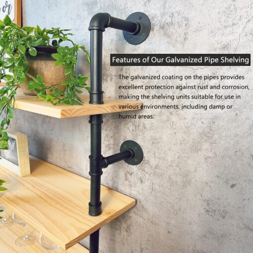 ROGMARS Industrial Pipe Wall Shelves Shelving with Real Wood Plank,48 Inches Floating Shelf for Wall Farmhouse Book Shelves Dark Brown 4 Tier for Kitchen,Living Room Decor and Bar Shelving - Image 4