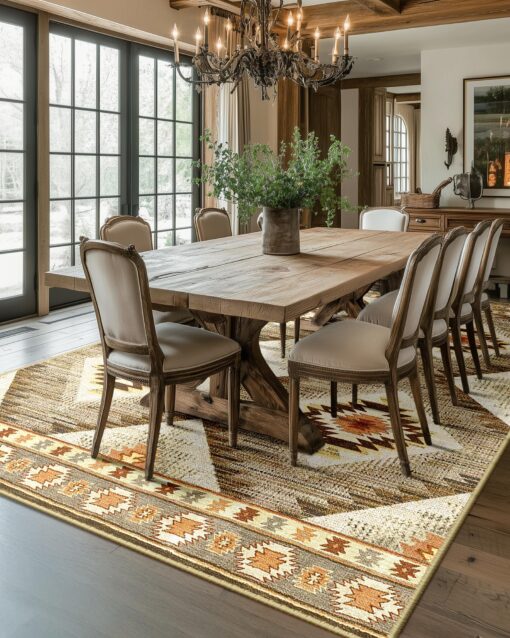 Area Rug 8x10 Rug Machine Washable Non-Slip Low Pile Print Pattern Western Rug for Living Room Bedroom Entryway-Cream/Camel - Image 3