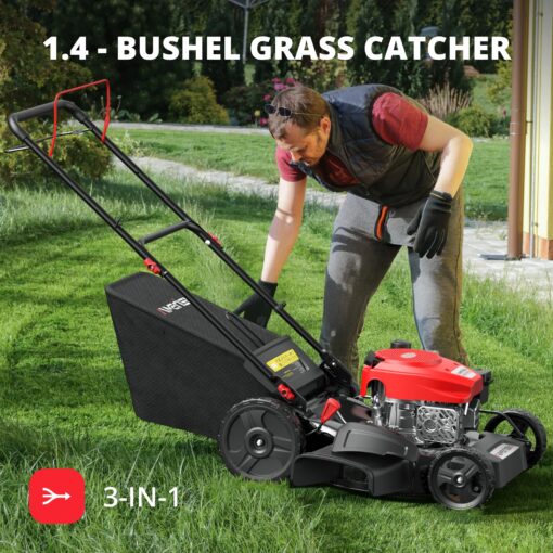 AMERISUN 21" Steel Deck Gas Lawn Mower, Heavy-Duty 3-in-1 Push Mower, 144cc 4-Stroke Engine, 6-Position Height Adjustment, Large 1.4 Bushel Grass Catcher, Durable & Efficient for Yard & Garden - Image 5