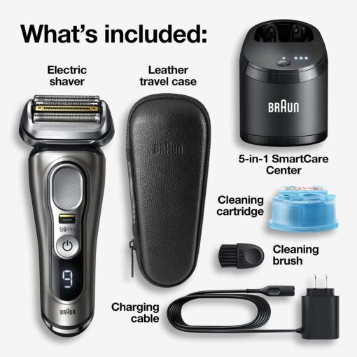 Braun Electric Razor for Men, Series 9 Pro 9465cc Wet & Dry Electric Foil Shaver with ProLift Beard Trimmer, Cleaning & Charging SmartCare Center, Head Shavers for Bald Men, Noble Metal - Image 8