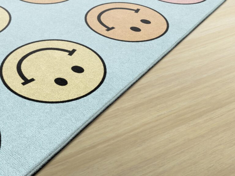 Flagship Carpets Schoolgirl Style Pastel Rainbow Smileys Criss-Cross Applesauce Educational Area Rug for Kids Room, Children's Classroom for Teaching and Playroom, 7'6" x 12', Multi, Seats 28 - Image 6