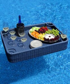 Sunjoy Wicker Floating Tray 36x24 in. Aluminum Frame Pool Tray - Swimming Floating Serving Tray for Drinks, Snacks, and Essentials - Fits Most Pool Sizes - Perfect for Pool Parties and Relaxing, Navy