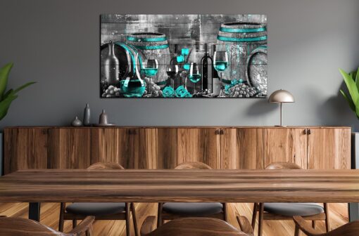aburaeart Teal Canvas Wall-Decor - Wine Pictures Wall Decor - Wine Wall Art For Kitchen Large Size Ready to Hang 29" x 59" - Image 4