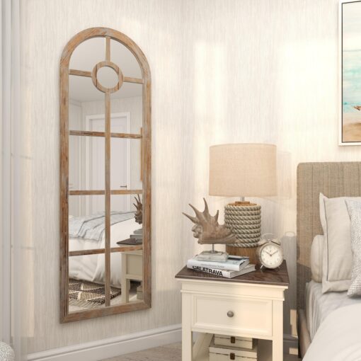 Deco 79 Wood Room Wall Mirror Arched Window Pane Entryway Mirror, Wall Mounted Mirror 23" x 1" x 72", Brown - Image 4