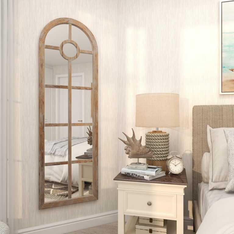 Deco 79 Wood Room Wall Mirror Arched Window Pane Entryway Mirror, Wall Mounted Mirror 23" x 1" x 72", Brown - Image 4