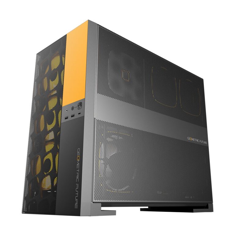 Geometric Future M5 Vent, Mesh Panel Tempered Glass Mid Tower, E-ATX/ATX Gaming Case, High Airflow, Type C, Support 420/360 Rad, ARGB PWM 140mm Fan x 5 Pre-Installed, Black/Yellow, GEO-M5VF-BY - Image 8