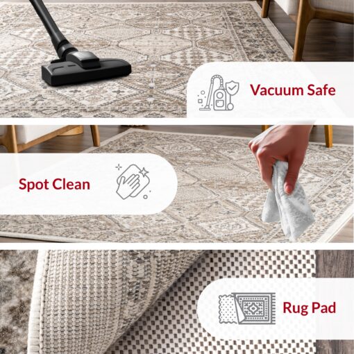 nuLOOM 8' Square Becca Traditional Tiled Area Rug, Becca Beige, Faded Transitional Design, Stain Resistant, for Bedroom, Dining Room, Living Room, Hallway, Office, Kitchen, Entryway - Image 9