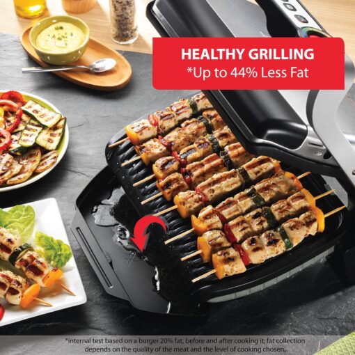T-Fal OptiGrill Stainless Steel Electric Grill 4 Servings 6 Automatic Cooking Modes, Intelligent grilling rare to well-done 1800 Watts Nonstick Removable Plates, Dishwasher Safe, Indoor, Silver - Image 4