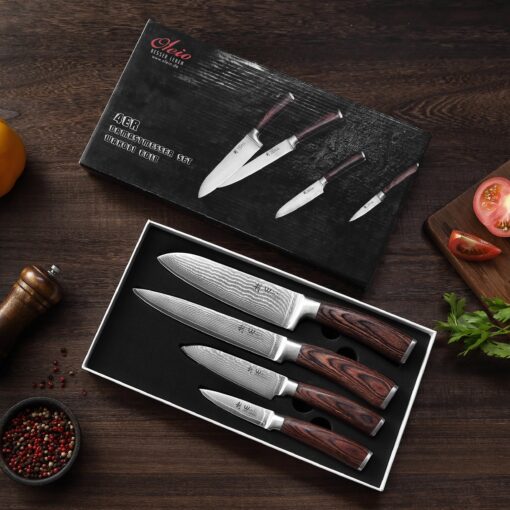 Wakoli Damascus Kitchen Knife Set, 4 Pieces Professional Chef Knife Set made from 67 Layers of Damascus Steel with VG10 Core, Knives Set for Kitchen with Pakkawood Handles in Gift Box (EDIB 4-pcs) - Image 6