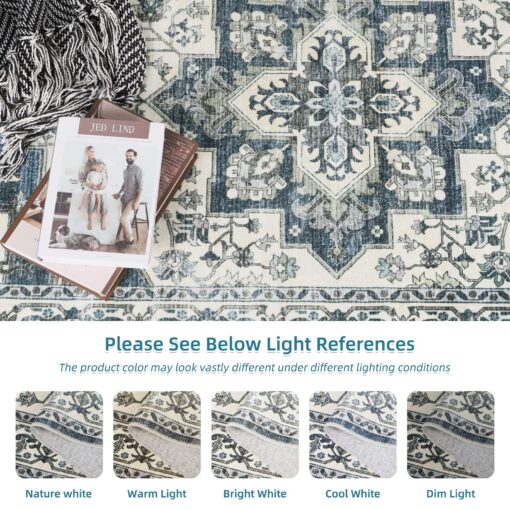 Dripex 9x12 Area Rugs - Stain Resistant Washable Rug Distressed Rugs for Living Room Dining Room Bedroom Anti-Slip Low-Pile and Soft Accent Rug Farmhouse Office Home Decor, Pet & Child Friendly - Image 7