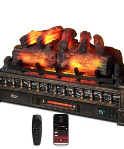 TURBRO Eternal Flame 30 in. WiFi Infrared Quartz Electric Fireplace Log Heater with Sound Crackling, Realistic Pinewood Logs, Adjustable Flame Colors, Remote Control, Thermostat, Timer, 1500W, Bronze