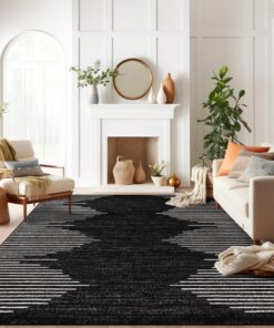 Rugshop Bohemian Stripe Stain Resistant High Traffic Living Room Kitchen Bedroom Dining Home Office Area Rug 8'x10' Black