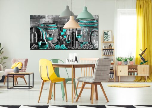 aburaeart Teal Canvas Wall-Decor - Wine Pictures Wall Decor - Wine Wall Art For Kitchen Large Size Ready to Hang 29" x 59" - Image 6