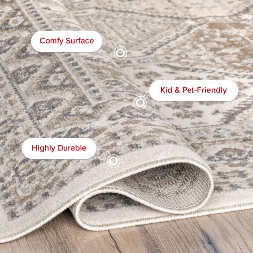 nuLOOM 8' Square Becca Traditional Tiled Area Rug, Becca Beige, Faded Transitional Design, Stain Resistant, for Bedroom, Dining Room, Living Room, Hallway, Office, Kitchen, Entryway - Image 8