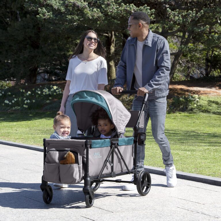 Jeep Sport All-Terrain Stroller Wagon by Delta Children - Includes Canopy, Parent Organizer, Adjustable Handlebar, Snack Tray & Cup Holders, Grey/Blue Moon - Image 9