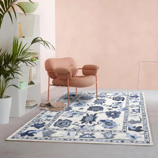 Navy Blue Oushak Rug, Modern, Vintage, Turkish, Eclectic, Floral, Pastel, Washable, Area Rugs for Living Room, Dining, Bedroom, Nursery, Girls, Boys, 5'9"x8'9" - Image 7