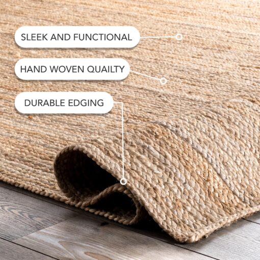 nuLOOM 8x10 Rigo Jute Hand Woven Area Rug, Natural, Solid Farmhouse Design, Natural Fiber, For Bedroom, Living Room, Dining Room, Hallway, Office, Kitchen, Entryway - Image 7