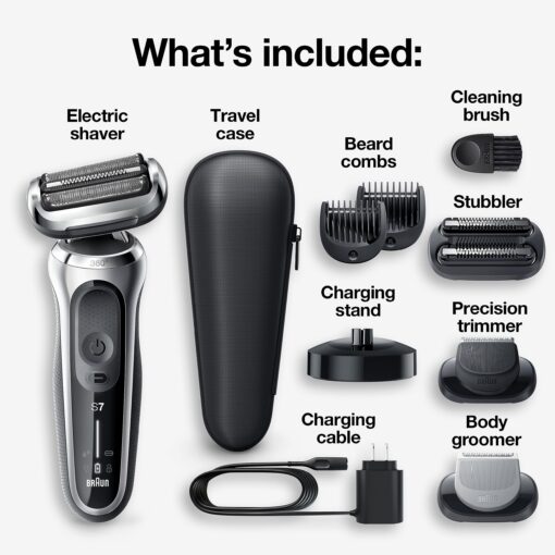 Braun Series 7 7032cs Flex Electric Razor for Men, Wet & Dry, Electric Razor, Rechargeable, Cordless Foil Shaver with Beard Trimmer and Charging Stand, Silver - Image 9