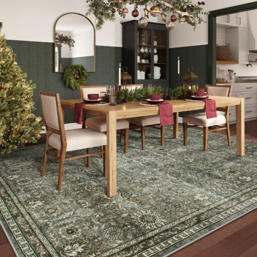 Lahome Large Dark Olive Green Area Rugs, Washable Area Rugs 9x12 Living Room, Boho Bedroom Rug Under Bed, Soft Stain Resistant Non-Shedding Thin Carpet for Dining Room Apartment - Image 8