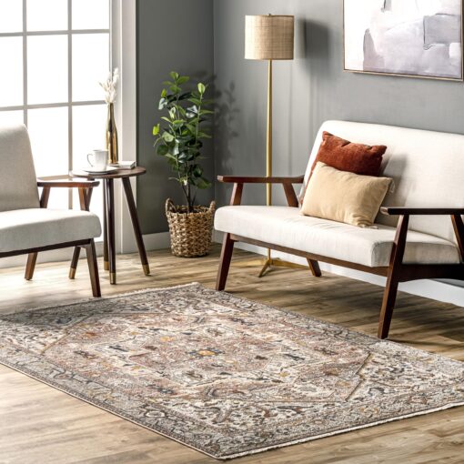 nuLOOM Harriet Vintage Medallion Fringe Area Rug - 9x12 Area Rug Traditional Light Brown/Ivory Rugs for Living Room Bedroom Dining Room Kitchen