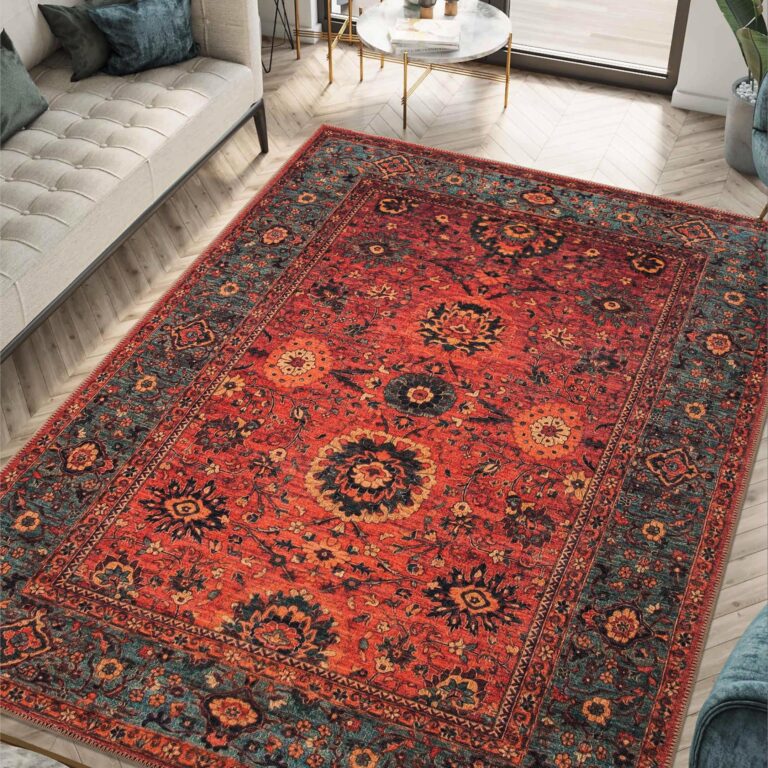 Keen Home Design 8x10 Rug - Machine Washable Area Rug with Non-Slip Backing, Ideal for Living Room, Dining Room, Bedroom - Vintage, Easy Clean, Durable, Low Pile Rug - (8' x 10')
