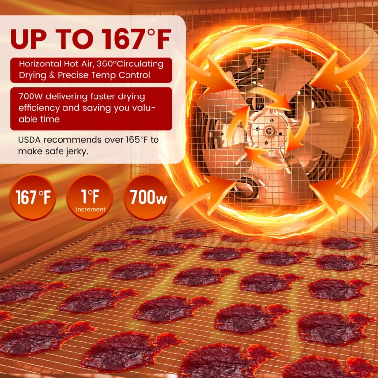 Konfintos Food Dehydrator for Jerky, 700W Commercial Dehydrator 167°F Saves More Time, 6 Larger Stainless Steel Trays Square Dryer for Beef Jerky, Meat, Fruits, Mushroom, Recipes & Silicone Gloves - Image 8