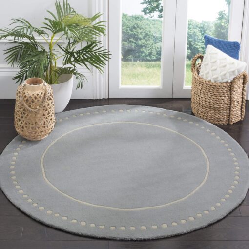 SAFAVIEH Bella Collection 7' Round Light Blue/Ivory BEL151A Handmade Dotted Border Premium Wool Entryway Foyer Living Room Bedroom Kitchen Area Rug